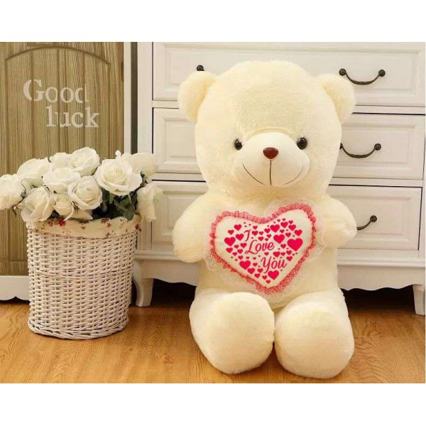 White 3.5 Feet Teddy Bear holding I Love You Heart